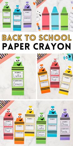 back to school paper crayons with the words back to school on them