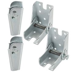 three metal brackets with screws attached to each other on a white background, set of 3