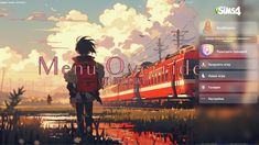 the menu page for an anime game with a man walking in front of a train