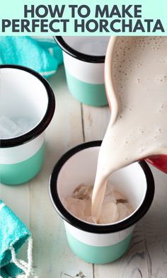 how to make perfect horchata in two cups with milk being poured into them