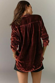 The Hadley Relaxed Buttondown Shirt by Pilcro: Velvet Edition | Anthropologie Velvet Shirt, Cast Member, Cool Fits, Velvet Tops, Anthropologie, Button Down Shirt, Velvet, Holidays, Wardrobe