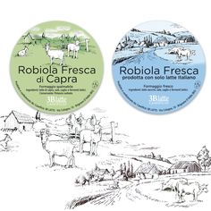 the label for robia fresca di capria is shown in black and white