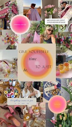 pink and yellow collage with words saying give yourself time to just be married,