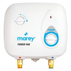 a tankless water heater with the word marey on it