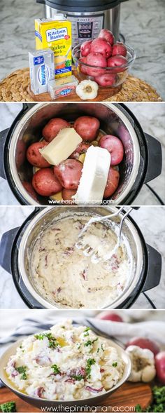 two pictures showing different types of food in an instant pressure cooker