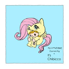 a drawing of a little pony hugging her mother's head with the caption, it's chibico