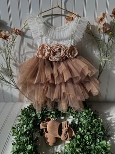 This dress is everything! It's absolutely gorgeous! It will make a perfect outfit for flower girl dress, 1st birthday's, baptism, Fall photoshoot, rustic them wedding or party, or any special occasion your little princess might have :) The V shaped upper backside is what makes this dress stand out and the layered tulle skirting adds a bit of whimsy. We offer this dress in several colors with your choice of sash and headband. Available in sizes; 6-12 months 12-8 months 2 T Kids Wedding Outfits, 1st Birthday Dress, 1st Birthday Dresses, Kids Tutu, Girl 1st Birthday, First Birthday Dresses, Dress Fancy, Girls Tutu Dresses