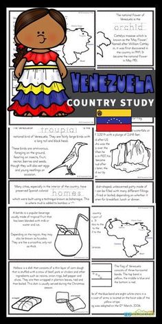 Kids will love learning about Venezuela for Kids with these Free Venezuela Mini Books. These worksheets to color, learn and read are filled with Venezuelan facts and information for kindergarten, first grade, 2nd grade, 3rd grade, 4th grade, 5th grade, and 6th grade students. Venezuelan Culture, Germany For Kids, History Lessons For Kids, World Thinking Day