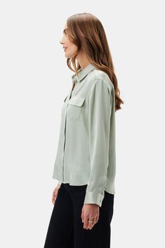 Revamped with modern details like a hidden placket and patch pockets, our classic Bixby Blouse is an elegant, go-anywhere style. Long-sleeved button-down blouse with hidden placket and patch pockets 100% Recycled Polyester 25 1/2" in length This shirt has a relaxed fit Ethically Made in China Classic Button-up Blouse With Welt Pockets, Elegant Tops With Welt Pockets And Spread Collar, Elegant Tops With Pockets And Shirttail Hem, Elegant Tops With Welt Pockets For Work, Elegant Blouse With Pockets And Spread Collar, Elegant Fall Tops With Welt Pockets, Elegant Collared Tops With Welt Pockets, Classic Everyday Blouse With Pockets, Button-up Blouse With Welt Pockets For Work