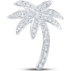 GND 14K White Gold Palm Tree Pendant with Bead-Set Round Diamonds - 0.26 Carat Total Diamond Weight Gold Palm Tree, Palm Tree Pendant, Beach Necklaces, Necklace For Girlfriend, Tree Pendant, Girls Necklaces, Initial Necklace, Palm Tree, White Gold Diamonds