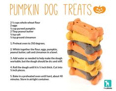 a stack of pumpkin dog treats with instructions on how to make them in the microwave