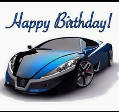 a blue sports car with the words happy birthday written on it