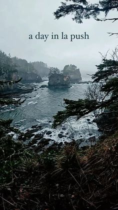 an image of the ocean and rocks with words above it that reads, a day in la push