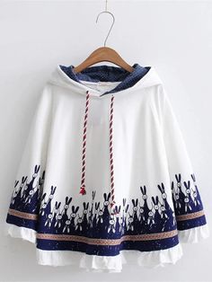 45763774677214 Autumn Rabbit, Winter Fashion Jackets, Poncho Jacket, Model Outfits, Cartoon Outfits, Rabbit Print, Hoodie Coat, Cotton Pullover, Hooded Coat