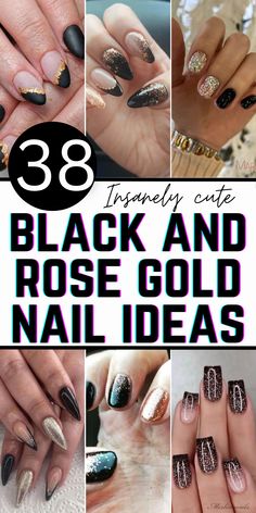 Looking for your next mani inspo? These black and rose gold nail designs will have you feeling like a trendsetter! From sleek black and rose gold nail ideas to sparkly glam, there’s a design for everyone. Go for black and rose gold nails design classy for an elegant touch, or mix it up with black and rose gold nails glitter. If you love short nails, these black and rose gold nail designs short are perfect for you. Try these nail ideas out and show off your stunning new nails! Gold Nails Design Classy, Black And Rose Gold Nails, Rose Gold Nail Ideas, Nails Design Classy, Gold Nail Inspiration, Gold Nails Design, Gold Nail Ideas, Rose Gold Nails Glitter, Rose Gold Nail