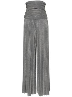 anthracite grey lurex detailing fully pleated ruched detailing square neck strapless high waist wide leg full lining Pleated Fitted Jumpsuits And Rompers For Party, Elegant Fitted Pleated Jumpsuits And Rompers, Elegant Pleated Jumpsuits And Rompers For Party, Chic Pleated Evening Jumpsuits And Rompers, Chic Pleated Jumpsuits And Rompers For Evening, Elegant High-waist Strapless Jumpsuit For Spring, Chic Strapless Wide-leg Jumpsuit For Party, Chic Fitted Pants For Gala, Elegant High Waist Strapless Jumpsuit For Spring