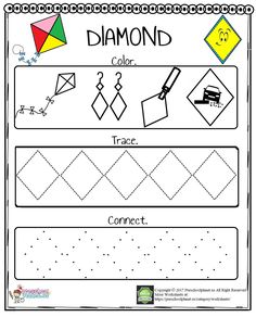 a printable worksheet for kids to learn how to draw diamonds and kites