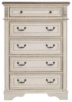 an antique white dresser with drawers