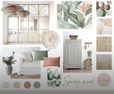 a collage of green and white decor