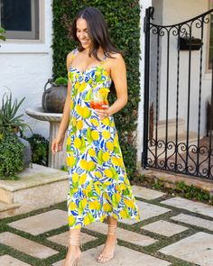 Women's Silk Sweetheart Lemon Dress - The Positano – Kenny Flowers Vacation Maxi Dress For Garden Party, Summer Midi Length Dress For Vacation, Summer Midi-length Dress For Vacation, Vacation Midi Dress For Brunch, Brunch Vacation Midi Dress, Vacation Brunch Midi Dress, Vacation Garden Party Maxi Dress, Summer Tropical Print Midi Dress, Summer Tropical Print Dress For Garden Party