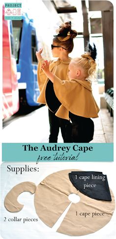 an ad for the audrey cape with instructions on how to tie it up