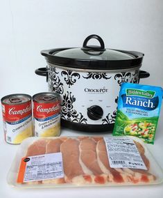 the ingredients for this slow cooker meal are displayed