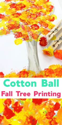 an art project for kids to do with cotton ball fall tree printing