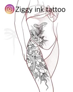 a woman's stomach with flowers on it and the words ziggy ink tattoo