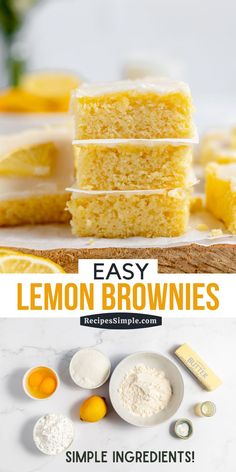 lemon brownies are stacked on top of each other and ready to be made into desserts