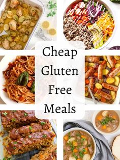 a collage of images with the words cheap gluten free meals