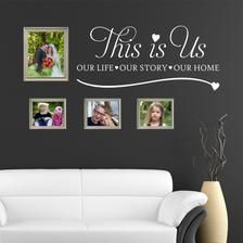 this is us our life story our home wall decal with family pictures on it