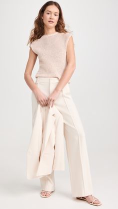 Vince Mesh Stitch Crew | Shopbop Chic Cotton Textured Knit Sweater, Chic Textured Knit Cotton Sweater, Chic Cotton Sweater With Textured Knit, Chic Open Knit Top For Workwear, Summer Pointelle Knit Top For Work, Chic Open Knit Cotton Tops, Chic Cotton Pointelle Knit Top, Casual Open Knit Tops For Work, Spring Cotton Sweater With Pointelle Knit