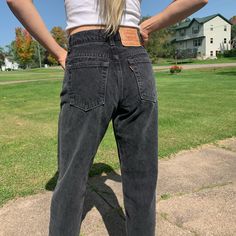 These 550 Jeans Are Super Rare In The Size And Quality And In Black For Levi 550 Jeans Finding Jeans That Are Vintage In This Color This Little Is Super Super Hard To Find These Fit About A 25 Inch Waist And Are Super Trendy Pants And The Style Have Been Seen On Celebrities Like Madison Beer, Bella Hadid, And Dua Lipa And Many More! Levi 550, Vintage Levis Jeans Black, Levis 550 Jeans, Levis 550, Black Levis, Trendy Pants, Dua Lipa, Madison Beer, Jeans Black