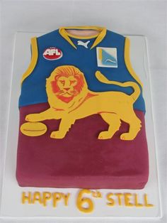 Brisbane Lions cake ???? Next cake for jack!! Lion Birthday Cake Boys, Afl Birthday Cake, Easy Lion Cake Ideas, Lion Shaped Cake, Afl Party, Lion Birthday Cake, Lion Cookies, Cricket Cake, Brisbane Lions