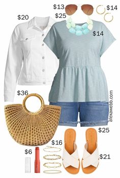 Outfit With Jean Shorts, Plus Size Denim Jacket, Peplum Top Outfits, Hot Summer Looks, Jean Shorts White