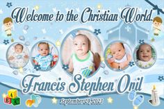 a welcome sign for the christian world with pictures of babies in snowflakes