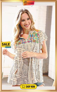 Beige Geometric Embroidered Spotted Print Tassel V Neck Blouse Summer V-neck Top With Geometric Embroidery, Multicolor Embroidered Printed Summer Blouse, Summer Printed Blouse With Multicolor Embroidery, Summer Blouse With Multicolor Embroidery And Print, Summer Blouse With Multicolor Embroidery And Printed Details, Summer Geometric Embroidery Tunic Top, Summer V-neck Embroidered Top With Geometric Design, V-neck Embroidered Top With Geometric Design For Summer, Summer V-neck Geometric Embroidered Top