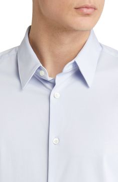 A structured Japanese knit fabric plays up the refined appeal of this classic button-up shirt in a slim fit. 28 1/2" length; 42" chest (size Medium) Spread collar with removable collar stays Long sleeves with button cuffs 53% cotton, 47% polyester Dry clean or machine wash, line dry Imported Removable Collar, Collar Stays, Chest Size, Knit Fabric, Button Up Shirts, Knitted Fabric, Button Up, Dry Clean, Nordstrom