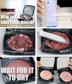 How to fix broken makeup // Great tip #DIY. I can so use this to fix some of my eyeshadow and bronzer that got broken :) Fix Broken Eyeshadow, Fix Broken Makeup, Broken Eyeshadow, Broken Makeup, Eye Shadows, Back To Nature, Diy Makeup