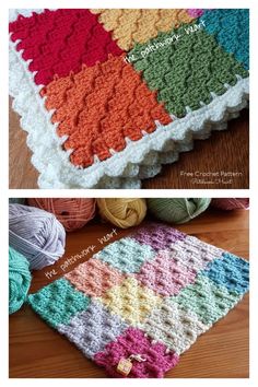 crocheted afghans with different colors and patterns