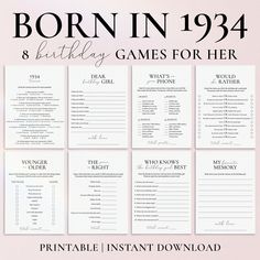 the printable birthday games for her is shown