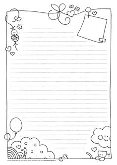 a blank paper with flowers and clouds on it