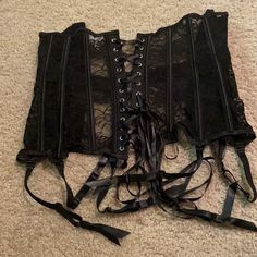 Women’s Lace Bustier Top. New. Package Opened But Never Worn Size S Black Lace Corset Belt With Corset Back, Black Fitted Lace Corset Belt, Black Lace Overbust Corset Belt, Black Lace Gothic Corset Belt, Black Lace Underbust Corset, Lace Bustier Top, Black Lace Corset, Lace Bustier, Bustier Top