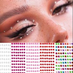 Eye Rhinestones, Face Rhinestones, Colors Party, Cut Crease Eyeshadow, Date Night Makeup, Holiday Makeup Looks, Diamond Tattoos, Rhinestone Sticker, Face Gems