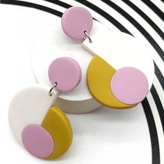 decorproduzioni - Etsy Pink Geometric Earrings, Pink Geometric Jewelry For Gift, Geometric Pink Jewelry For Gift, Pink Geometric Jewelry For Gifts, Geometric Pink Jewelry For Gifts, Handmade Pink Circular Earrings, Handmade Pink Circle Earrings, Baby Greeting Cards, White Earrings