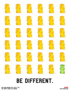 a poster with many cubes of different sizes and colors on it, including the words be different