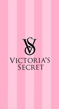 the victoria's secret logo on a pink and white striped background with black letters