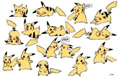 a bunch of pikachu that are in different positions