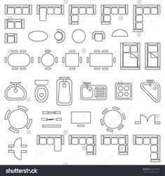 set of furniture and interior design elements line art style stock photo royaltyvectors