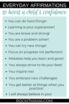 a poster with the words, everyday affirmations to boot a child's conference